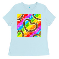 Baby Blue Pride lgbtq leopard heart balloons pattern Ladies Tee - BundleAndBundleShop