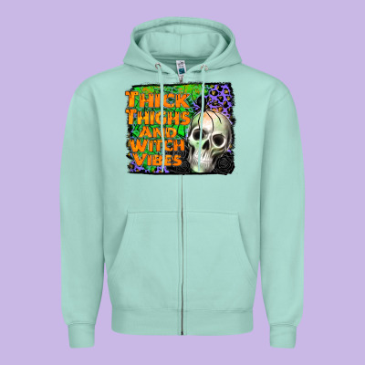 Thick Thighs And Witch Vibes Zipper Hoodie Designed By Jahusdesignshop