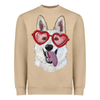 Mushroom White shepherd with love glasses Heavyweight Sweatshirt - RanaPortraitStore