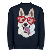 Navy White shepherd with love glasses Heavyweight Sweatshirt - RanaPortraitStore