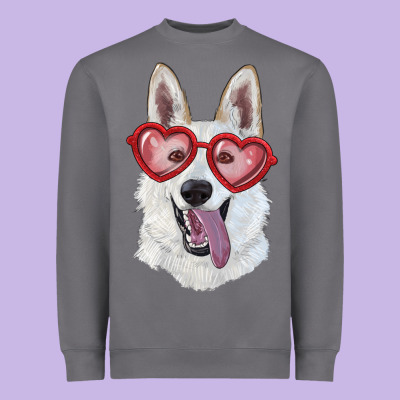 White Shepherd With Love Glasses Heavyweight Sweatshirt Designed By Ranaportraitstore