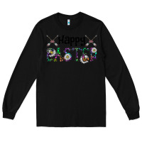 Black Happy Easter Long Sleeve Tee - CowhideDigitalArt
