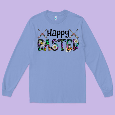Happy Easter Long Sleeve Tee Designed By Cowhidedigitalart