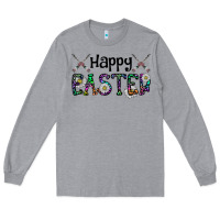 Heather Grey Happy Easter Long Sleeve Tee - CowhideDigitalArt