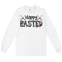 White Happy Easter Long Sleeve Tee - CowhideDigitalArt