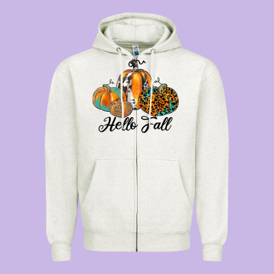 Hello Fall Zipper Hoodie Designed By Jahusdesignshop