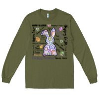 Army Green Happy Easter Long Sleeve Tee - CowhideDigitalArt