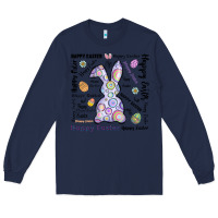 Navy Happy Easter Long Sleeve Tee - CowhideDigitalArt