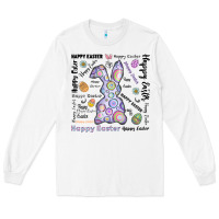 White Happy Easter Long Sleeve Tee - CowhideDigitalArt
