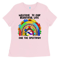 Bubblegum Pink Autism rainbow Ladies Tee - FaDigitalArtStudio
