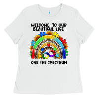 White Autism rainbow Ladies Tee - FaDigitalArtStudio