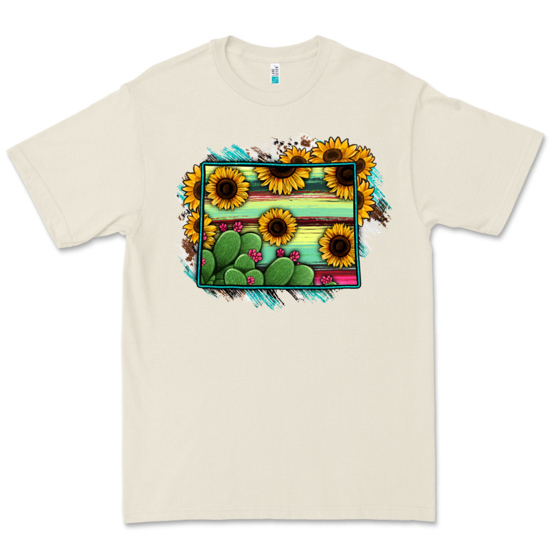 Wyoming Map Sunflower Cactus Serape Premium Tee by RanaPortraitStore | Teevron
