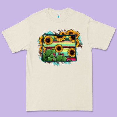 Wyoming Map Sunflower Cactus Serape Premium Tee Designed By Ranaportraitstore