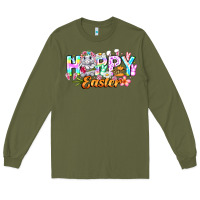 Army Green Happy Easter Long Sleeve Tee - CowhideDigitalArt