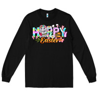 Black Happy Easter Long Sleeve Tee - CowhideDigitalArt