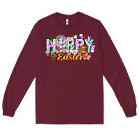 Burgundy Happy Easter Long Sleeve Tee - CowhideDigitalArt
