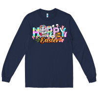 Navy Happy Easter Long Sleeve Tee - CowhideDigitalArt