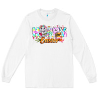 White Happy Easter Long Sleeve Tee - CowhideDigitalArt