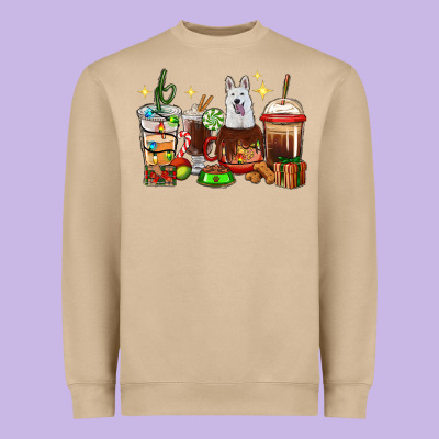 Christmas Coffee Cups With White Shepherd Heavyweight Sweatshirt Designed By Ranaportraitstore
