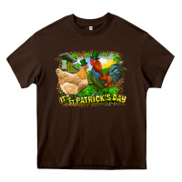 Chocolate Brown It's St. Patrick's Day Rooster And Chicken Heavy Core Tee - RanaPortraitStore