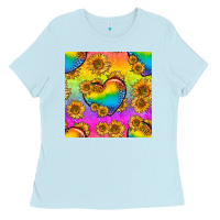 Baby Blue Pride lgbtq leopard hearts and sunflowers seamless Ladies Tee - BundleAndBundleShop