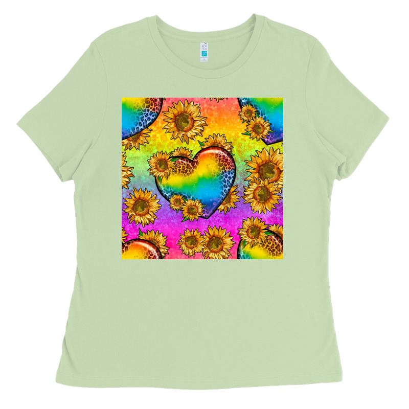 Pride Lgbtq Leopard Hearts And Sunflowers Seamless Ladies Tee by BundleAndBundleShop | Teevron