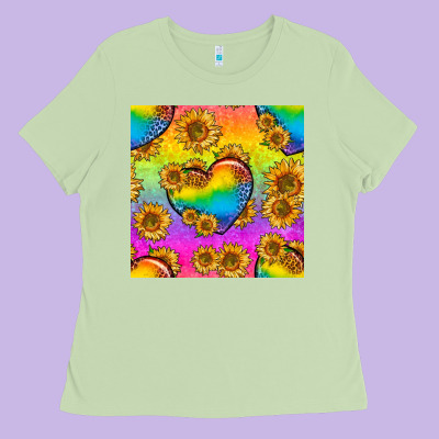 Pride Lgbtq Leopard Hearts And Sunflowers Seamless Ladies Tee Designed By Bundleandbundleshop