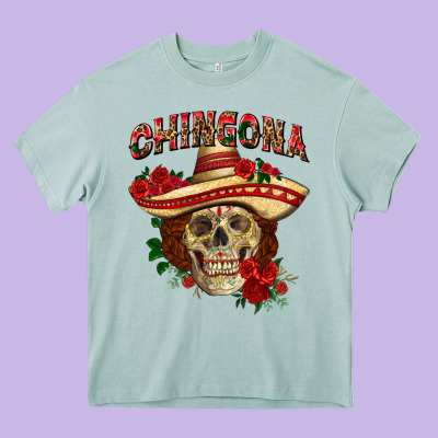 Chingona With Roses Mexico Heavy Core Tee Designed By Howdyjamesfarm