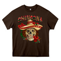Chocolate Brown Chingona with roses Mexico Heavy Core Tee - HowdyJamesFarm
