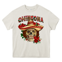Cream Chingona with roses Mexico Heavy Core Tee - HowdyJamesFarm