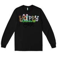 Black Happy Easter Long Sleeve Tee - CowhideDigitalArt