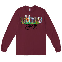Burgundy Happy Easter Long Sleeve Tee - CowhideDigitalArt