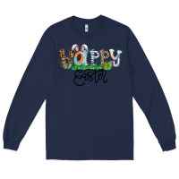 Navy Happy Easter Long Sleeve Tee - CowhideDigitalArt