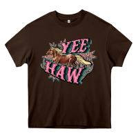 Chocolate Brown Yee haw Heavy Core Tee - HowdyJamesFarm