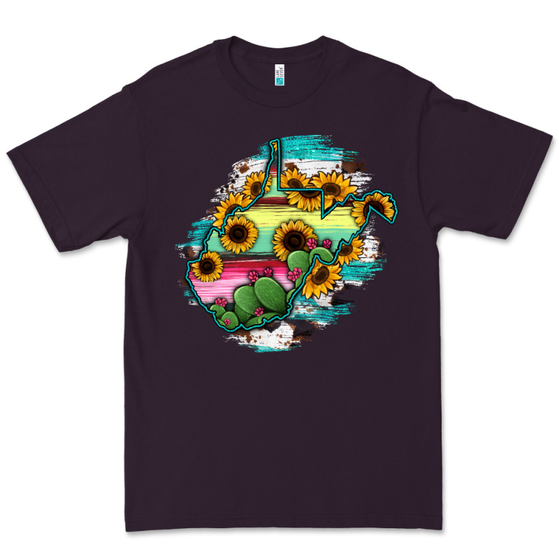 West Virginia Map Sunflower Cactus Serape Premium Tee by RanaPortraitStore | Teevron