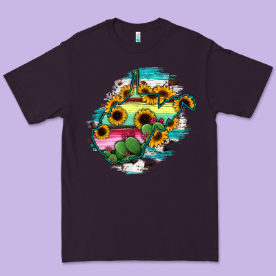West Virginia Map Sunflower Cactus Serape Premium Tee Designed By Ranaportraitstore