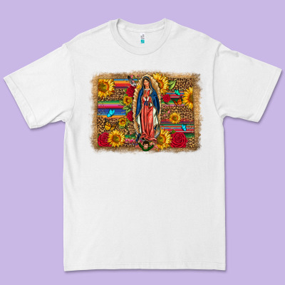 Our Lady Of Guadalupe Glitter Leopard Flowers Premium Tee Designed By Fadigitalartstudio