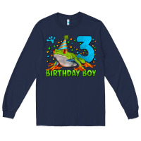 Navy birthday boy frog age 3 Long Sleeve Tee - LillyAllenDesigns