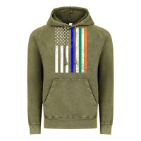Irish American Flag Thin Blue Line Police St. Patrick's Day Long Sleev Vintage Hoodie | Teevron
