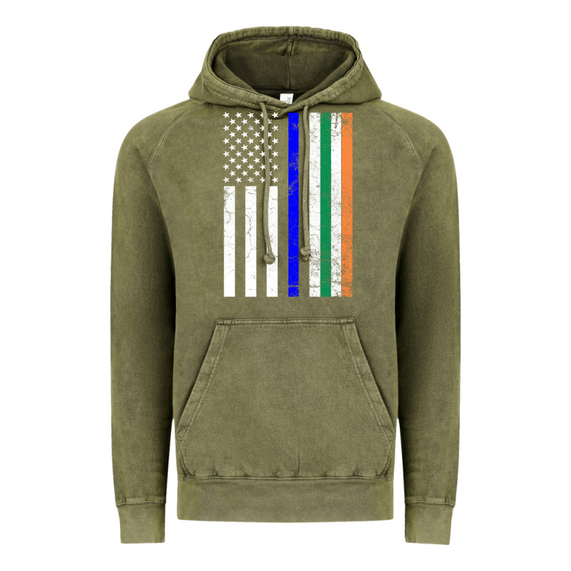 Irish American Flag Thin Blue Line Police St. Patrick's Day Long Sleev Vintage Hoodie by linhVisuals | Teevron