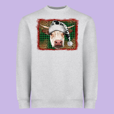 Merry Christmas Hereford Cow With Background Heavyweight Sweatshirt Designed By Ranaportraitstore
