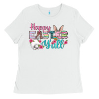 White Happy Easter Y'all Ladies Tee - BundleAndBundleShop