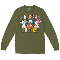 Army Green Happy Easter Long Sleeve Tee - CowhideDigitalArt