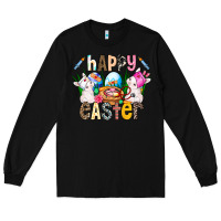Black Happy Easter Long Sleeve Tee - CowhideDigitalArt