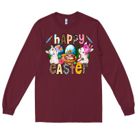 Burgundy Happy Easter Long Sleeve Tee - CowhideDigitalArt