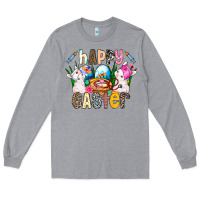 Heather Grey Happy Easter Long Sleeve Tee - CowhideDigitalArt