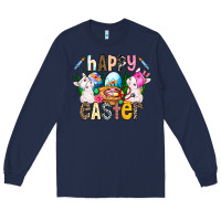 Navy Happy Easter Long Sleeve Tee - CowhideDigitalArt