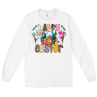 White Happy Easter Long Sleeve Tee - CowhideDigitalArt