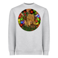 Heather Grey Brown Cow Christmas Heavyweight Sweatshirt - RanaPortraitStore