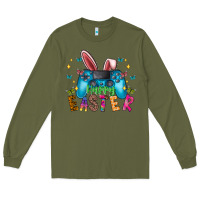 Army Green Happy Easter Gamer Long Sleeve Tee - CowhideDigitalArt